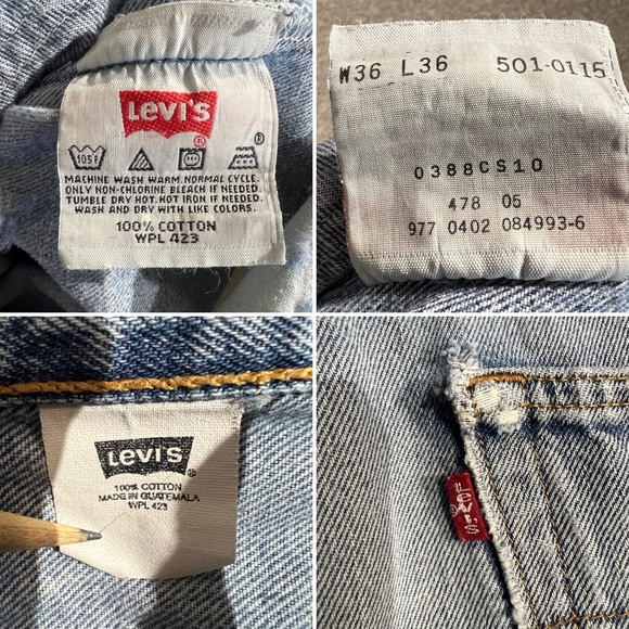 36x36 Vintage 90s Y2K Levi's 501 Button Fly Light Wash Dad Jeans *Flawed* - Picture 2 of 16